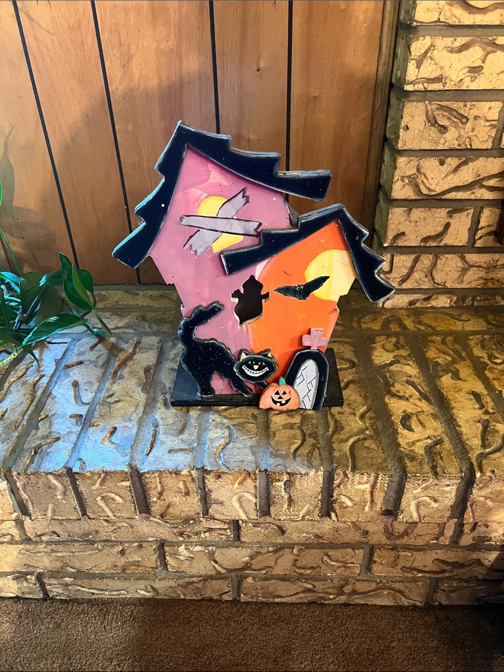 Spooky Haunted House Wall Art - Black, Pink & Orange